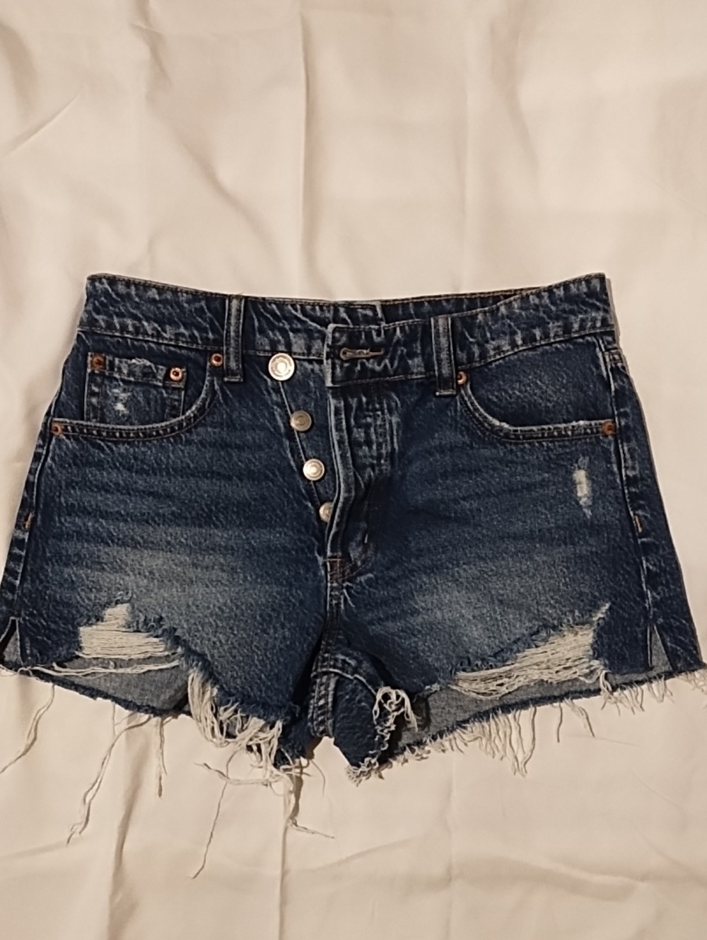 Aeropostale Women's Distressed Dark Blue Denim Short Shorts Size 0.